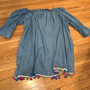 Saks Pom Pom Denim Dress